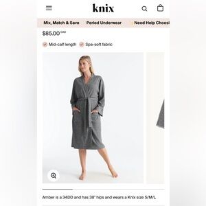 Knix Grey Waffle Corton Wrap Robe with Belt and Pockets